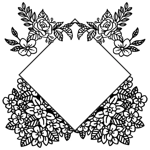 Silueta negra sobre fondo blanco, con planta de diseño de marco de flor de hoja. Vector — Vector de stock
