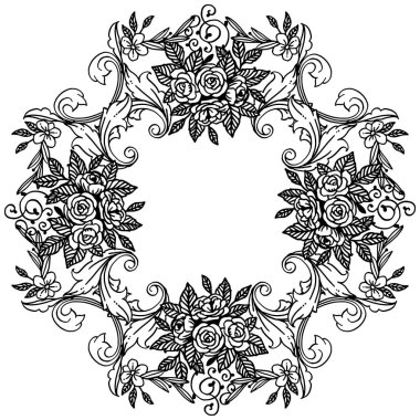 Çiçek çerçeve siyah beyaz Desen sanat, çeşitli kart süslü için. Vektör