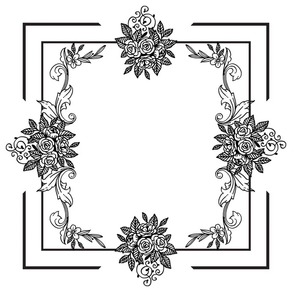 Adorno fronterizo del marco de la flor de la hoja, aislado sobre fondo blanco. Vector — Archivo Imágenes Vectoriales