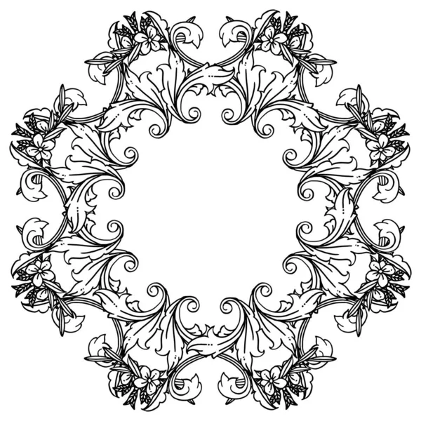 Musterkunst des Blumenrahmens schwarz-weiß, zur Verzierung verschiedener Karten. Vektor — Stockvektor