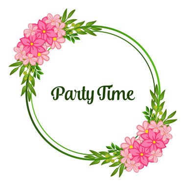 Parti zaman duvar kağıdı kartı, pembe çiçek çerçeve sanatı ile. Vektör