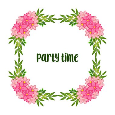 Parti zaman duvar kağıdı kartı, pembe çiçek çerçeve sanatı ile. Vektör