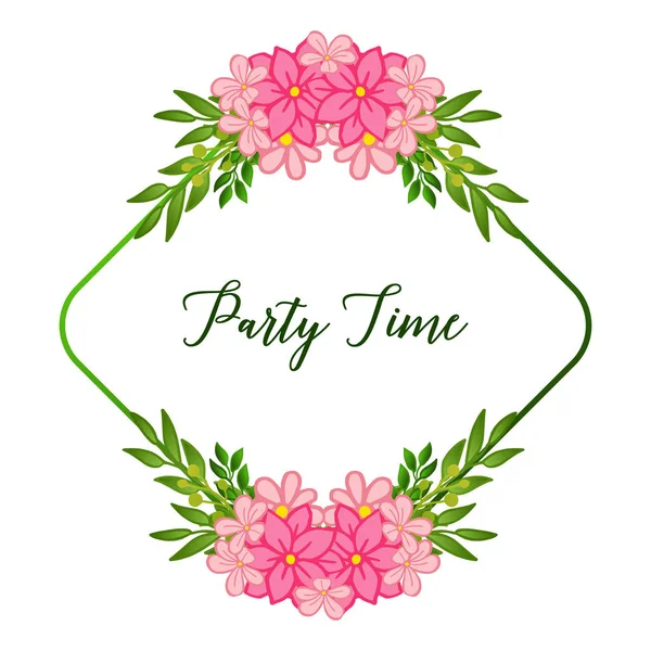 Poster of party time, with various shape of frame, for pink floral. Vector — Stock Vector