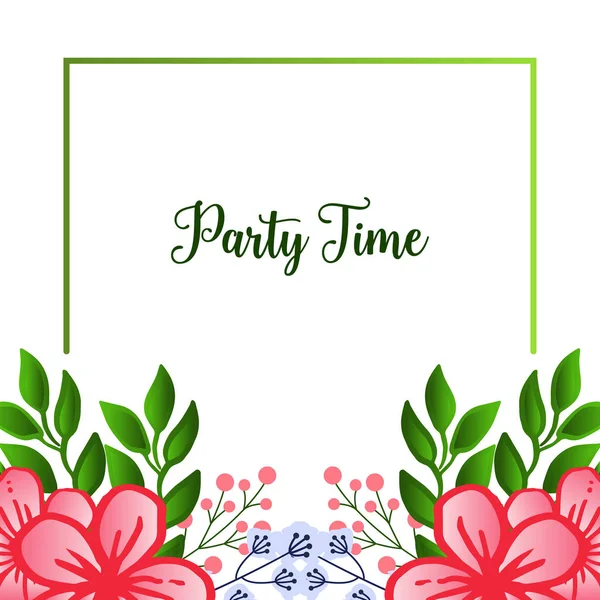 파티 시간 카드, 벽지 독특한 잎 꽃 프레임에 대한 디자인. 벡터 — 스톡 벡터
