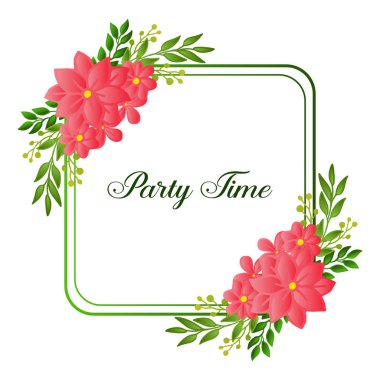 Desen yeşil yapraklı çiçek çerçevesi arka plan ile parti zamanı tebrik kartı için şablon. Vektör