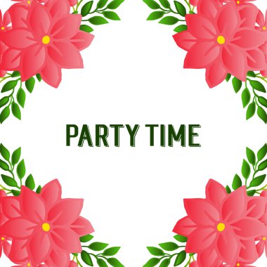 Çelenk çerçeve çiçek dokusu ile parti zamanı için güzel poster davetiyesi. Vektör