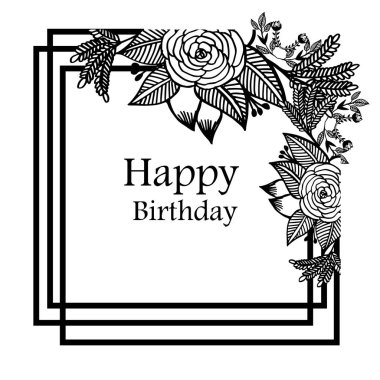 Doku zarif kart mutlu doğum günü, süs desen sanat çiçek çerçeve. Vektör