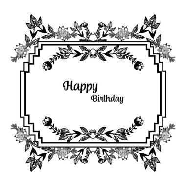 Mutlu yıllar, tasarım elemanı çiçek çerçeve, beyaz bir zemin üzerinde izole Lettering. Vektör