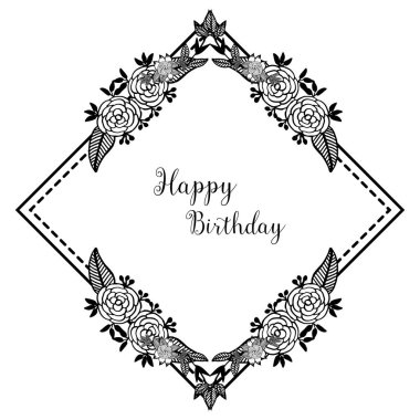 Çiçek desenleri, vintage çerçeve, tebrik kartı, davet kartı mutlu yıllar ile sevimli çelenk tasarımı. Vektör