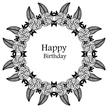 Dekorasyon dalları yaprakları ve zarif çiçek çerçevesi ile Şablon tebrik kartı mutlu yıllar. Vektör