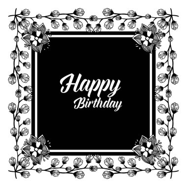 Tasarım arka plan mutlu doğum günü, tebrik kartı için, stil benzersiz çiçek çerçeve ile. Vektör
