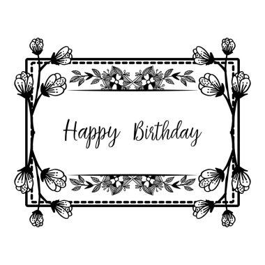 Siyah beyaz çiçek çerçeve, sevimli çerçeve dekorasyon, kutlama davet kartı için mutlu yıllar. Vektör
