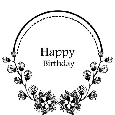 Siyah beyaz çiçek çerçeve, sevimli çerçeve dekorasyon, kutlama davet kartı için mutlu yıllar. Vektör