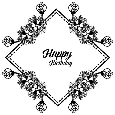 Dekorasyon süs sevimli çiçek çerçeve, mutlu yıllar yazı, çeşitli kart şekli için. Vektör