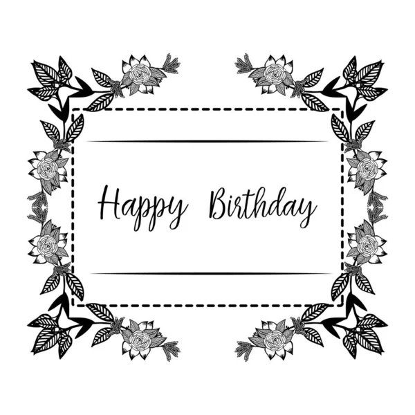 Hermosa tarjeta feliz cumpleaños, diseño plantilla marco de flores. Vector — Vector de stock