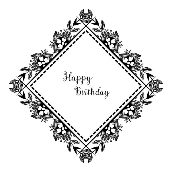 Marco de flores blanco negro, decoración de marco lindo, para la celebración tarjeta de invitación feliz cumpleaños. Vector — Vector de stock