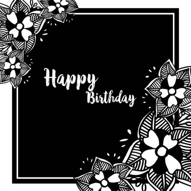 Dekorasyon siyah beyaz çelenk çerçeve, kart mutlu yıllar desen duvar kağıdı için. Vektör