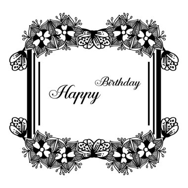 Happy Birthday davetiye kartı, tasarım zarif çelenk çerçeve ile. Vektör