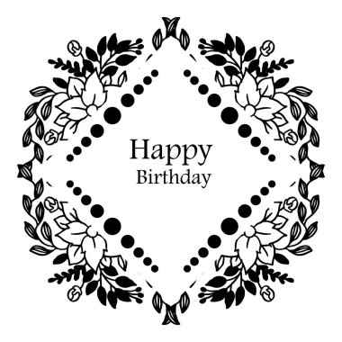 Çiçek çerçeve süslü siluet, sevimli kart mutlu yıllar tasarım. Vektör