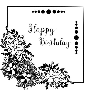 Mutlu yıllar şablonu, sevimli çelenk çerçevesi ile tasarım tebrik kartı veya davet kartı. Vektör