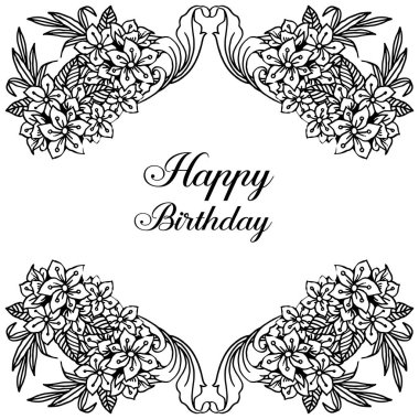 Çizim güzel yaprakları ve çiçek, stil çerçeve benzersiz, tebrik kartı süslü doğum günü. Vektör