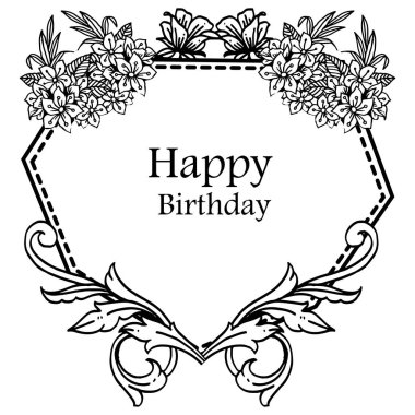 Mutlu yıllar konsepti, şekil davetiye kartı, tasarım sevimli çelenk çerçeve ile. Vektör