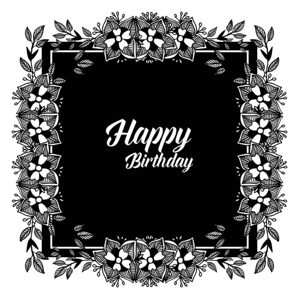 Forma de la tarjeta de patrón feliz cumpleaños, marco de flores vintage estilo. Vector — Vector de stock