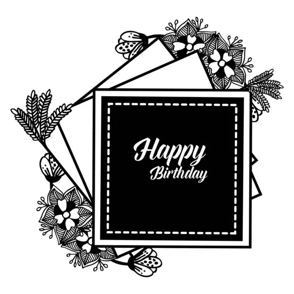 Elegante invitación de tarjeta feliz cumpleaños, con el patrón de decoración marco de flores de arte, textura vintage. Vector — Vector de stock