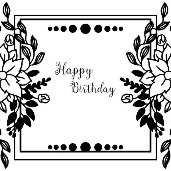 Silueta adornada de marco de flores, diseño tarjeta linda feliz cumpleaños. Vector — Vector de stock