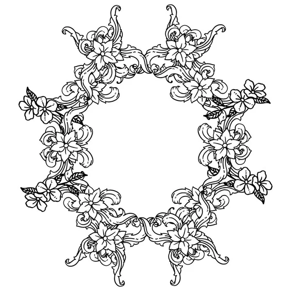 Marco floral de arte decorativo, silueta negra sobre fondo blanco. Vector — Archivo Imágenes Vectoriales
