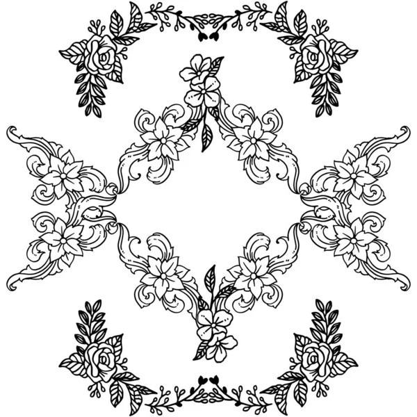 装饰艺术花卉框架，白色背景的黑色剪影。向量 — 图库矢量图片