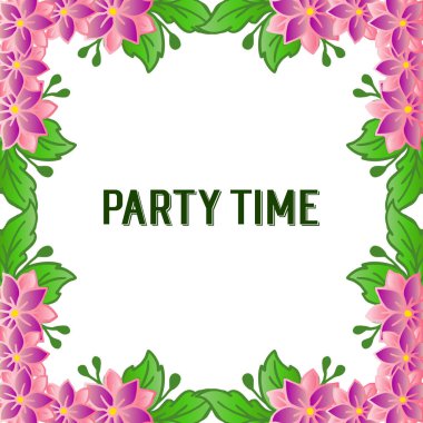 Parti zaman davetiyesi şablon tasarımı, zarif yaprak çiçek çerçevesi ile. Vektör