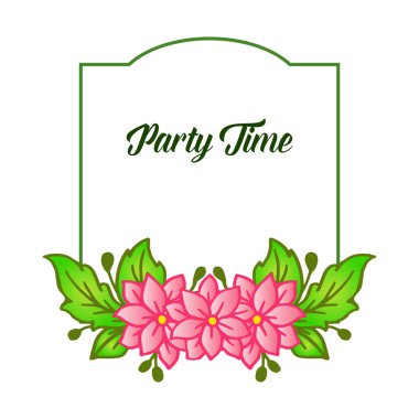 Parti zaman yazı, tarzı benzersiz pembe çiçek çerçevesi ile. Vektör