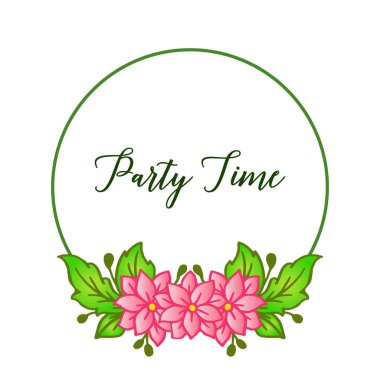 Parti zaman yazı, tarzı benzersiz pembe çiçek çerçevesi ile. Vektör