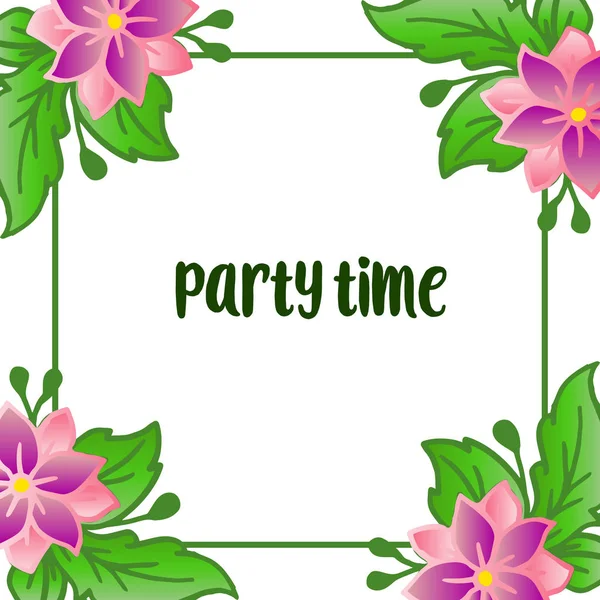 Template or banner for decoration of party time, with beauty green leafy flower frame. Vector — Stock Vector