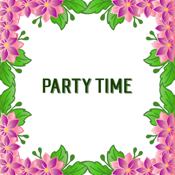 Parti zaman davetiyesi şablon tasarımı, zarif yaprak çiçek çerçevesi ile. Vektör