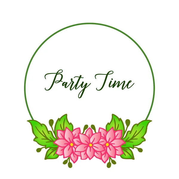 Party time lettering, with style unique pink flower frame. Vector — Stock Vector