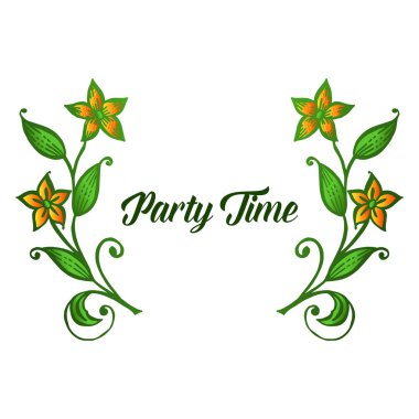 Parti süresi çeşitli şekil kartı, turuncu çelenk çerçeve resmi ile. Vektör