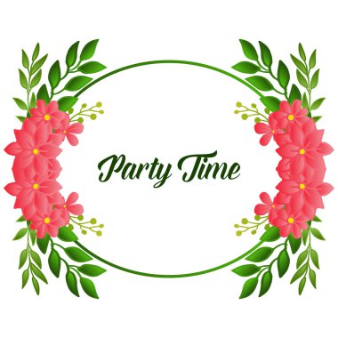 Yeşil yaprak çiçek çerçeve motifi, parti zamanı davet kartı dekorasyon için. Vektör