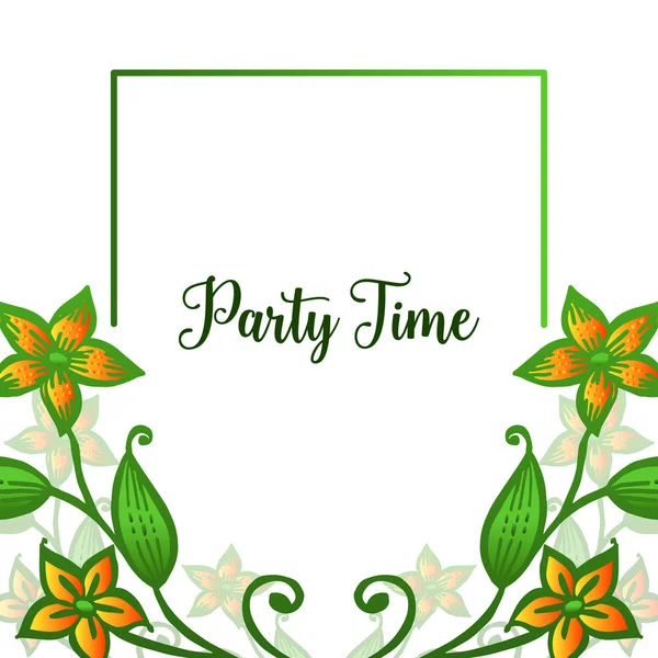 Party time letter, space for text, with vintage orange floral frame. Vector — Stock Vector