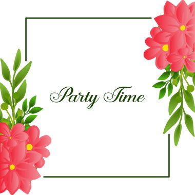 Beyaz bir zemin üzerinde Parti zaman yazı, yaprak çiçek çerçeve desen sanatı ile. Vektör