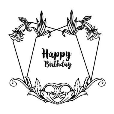 Güzel çiçek çerçeve, dekorasyon tebrik kartı, metin mutlu doğum günü kutlaması ile. Vektör