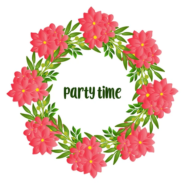 Party time lettering on a white backdrop, with pattern art of leaf floral frame. Vector — Stock Vector