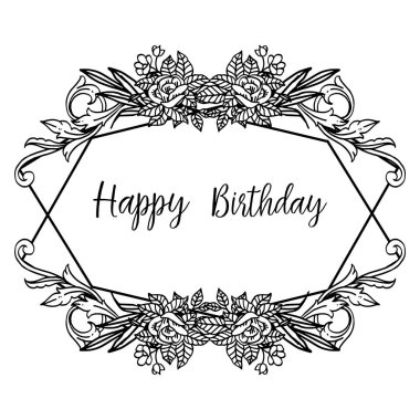Mutlu doğum günü kartı için arka plan tasarımı, vintage çiçek çerçeve, siluet tarzı ile. Vektör