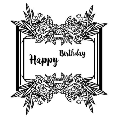 Mutlu doğum günü kartı için arka plan tasarımı, vintage çiçek çerçeve, siluet tarzı ile. Vektör
