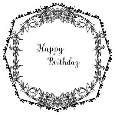 Süslü çiçek çerçeve, mutlu yıllar yazı ile, davetiye kartı şekli için. Vektör