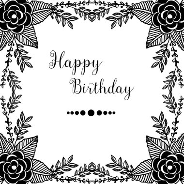 Siluet çiçek çerçeve, kart mutlu doğum günü kutlaması için zarif tarzı. Vektör