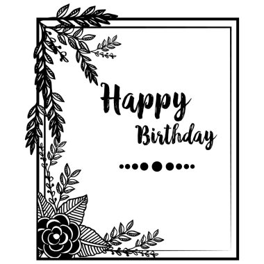 Siluet çiçek çerçeve, kart mutlu doğum günü kutlaması için zarif tarzı. Vektör