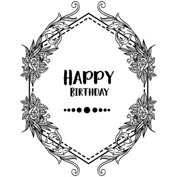 Diseño de fondo para la tarjeta de cumpleaños feliz, con marco de flores vintage, estilo de silueta. Vector — Vector de stock