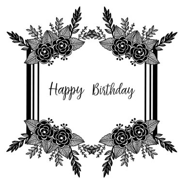Benzersiz çeşitli kart mutlu doğum günü, çiçek çerçeve çeşitli kalabalık. Vektör